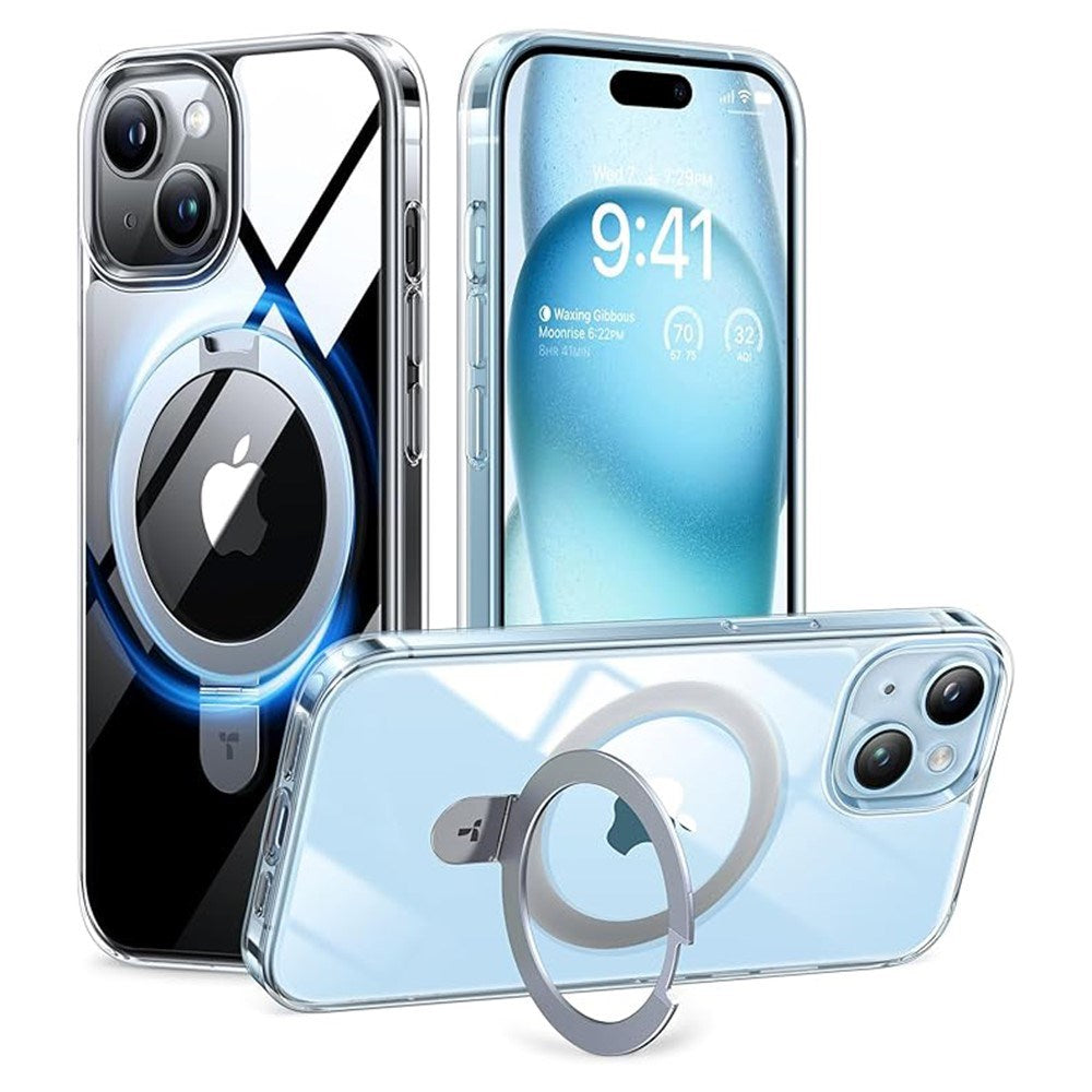TORRAS iPhone 15 Hybrid Plastic Case with Stand Function - MagSafe Compatible - Transparent