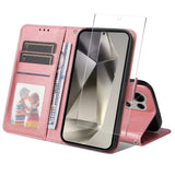 EIDERWOOD Samsung Galaxy S25 Ultra 2-in-1 Faux Leather Flip Case with Screen Protector Glass - Pink