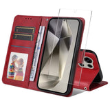 EIDERWOOD Samsung Galaxy S25 Ultra 2-in-1 Faux Leather Flip Case with Screen Protector Glass - Red