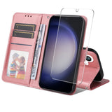 EIDERWOOD Samsung Galaxy S25 / S24 2-in-1 Faux Leather Flip Case with Screen Protector Glass - Pink