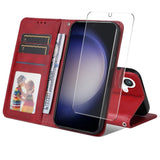 EIDERWOOD Samsung Galaxy S25 / S24 2-in-1 Faux Leather Flip Case with Screen Protector Glass - Red