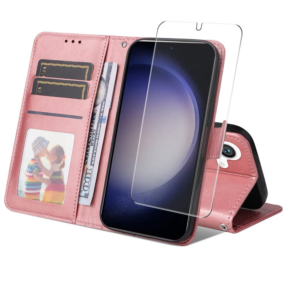 EIDERWOOD Samsung Galaxy S25+ (Plus) / 24+ (Plus) 2-in-1 Faux Leather Flip Case with Screen Protector Glass - Pink