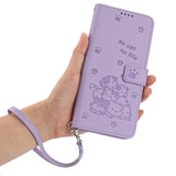 EIDERWOOD iPhone 16e Faux Leather Flip Case with Cat Pattern - Purple