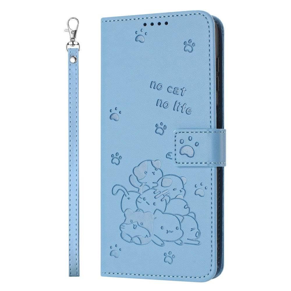 EIDERWOOD iPhone 16e Faux Leather Flip Case with Cat Pattern - Blue