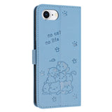 EIDERWOOD iPhone 16e Faux Leather Flip Case with Cat Pattern - Blue