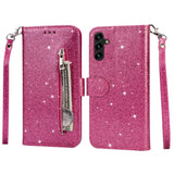 EIDERWOOD Samsung Galaxy S25 Glitter Flip Case with Zipper Pocket & Stand Function - Pink