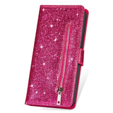 EIDERWOOD Samsung Galaxy S25 Glitter Flip Case with Zipper Pocket & Stand Function - Pink