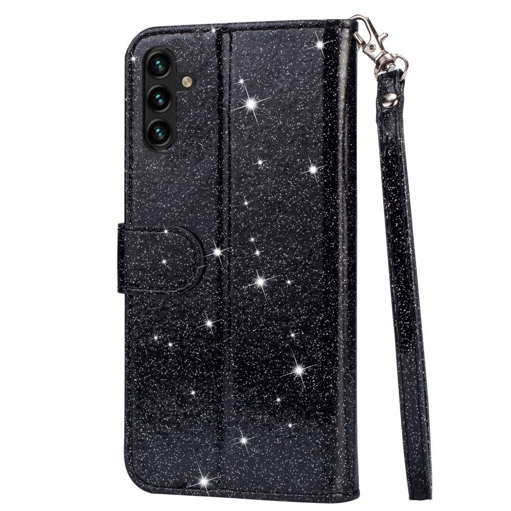 EIDERWOOD Samsung Galaxy S25 Glitter Flip Case with Zipper Pocket & Stand Function - Black