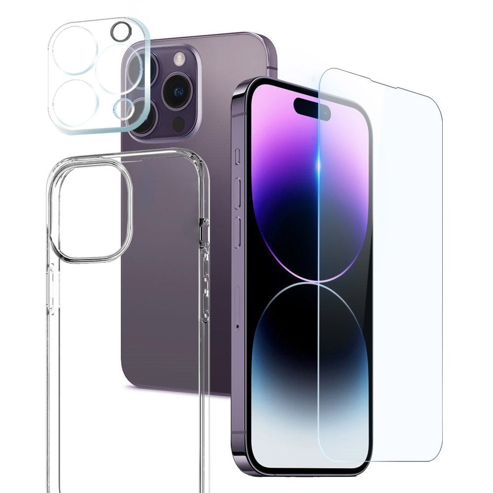 NORTHJO iPhone 14 Pro | 3-in-1 360° Protection Set with Case | Screen Protector | Camera Lens Protector - Transparent