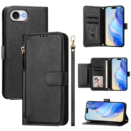 EIDERWOOD iPhone 16e Faux Leather Flip Case with Wallet & Strap - Black