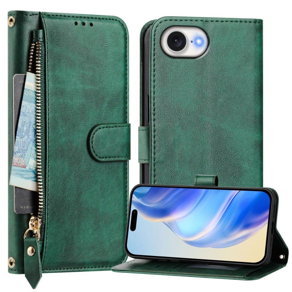 EIDERWOOD iPhone 16e Faux Leather Flip Case with Wallet & Strap - Green