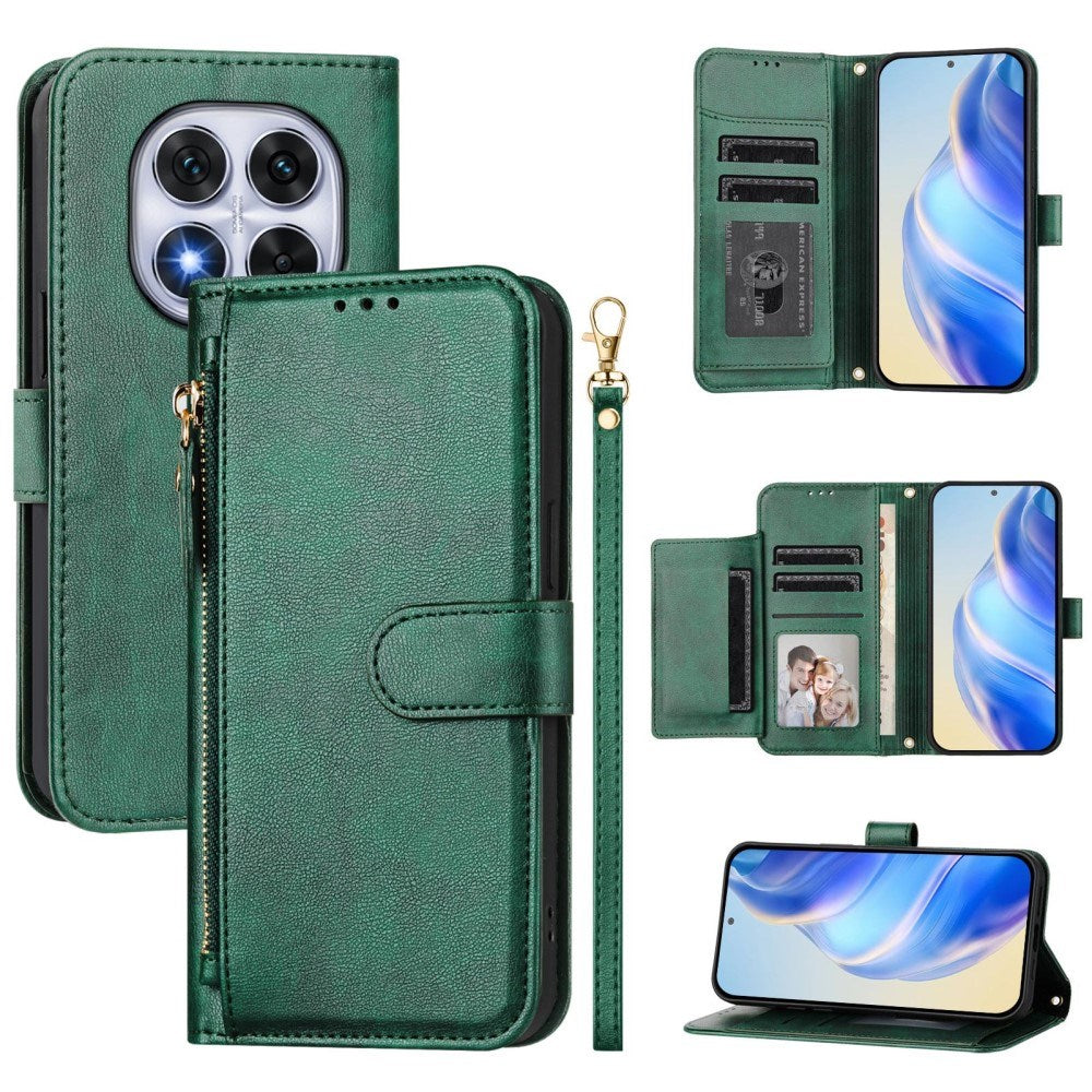 EIDERWOOD Xiaomi Redmi Note 14 Pro+ / 14 Pro (5G) Flip Case with Card Holder for 6 Cards & Zipper Pocket - Green