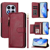 EIDERWOOD Xiaomi Redmi Note 14 Pro+ / 14 Pro (5G) Flip Case with Card Holder for 6 Cards & Zipper Pocket - Red