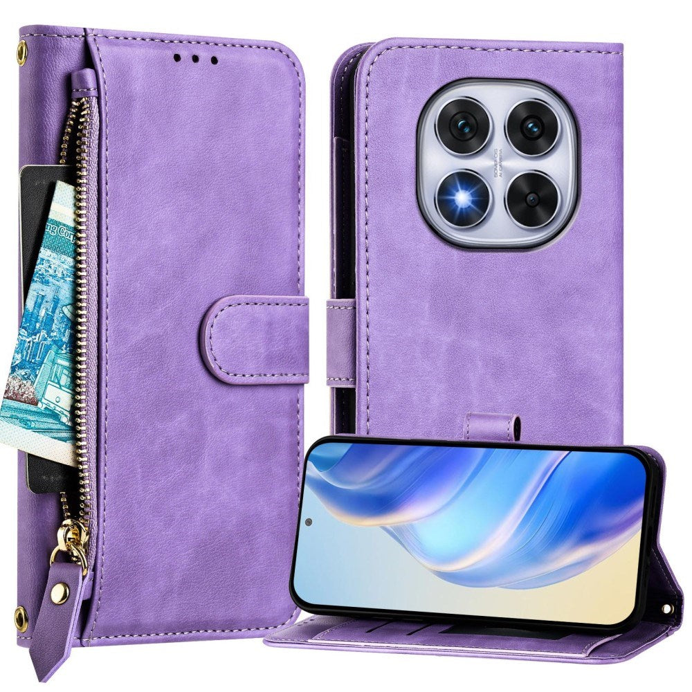 EIDERWOOD Xiaomi Redmi Note 14 Pro+ / 14 Pro (5G) Flip Case with Card Holder for 6 Cards & Zipper Pocket - Purple