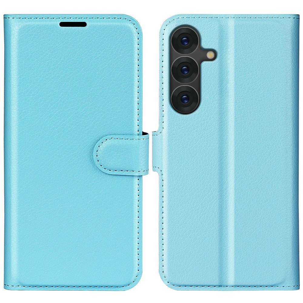 EIDERWOOD Samsung Galaxy S25+ (Plus) Shockproof Leather Wallet Cover with Litchi Texture - Blue