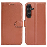 EIDERWOOD Samsung Galaxy S25+ (Plus) Shockproof Leather Wallet Cover with Litchi Texture - Brown