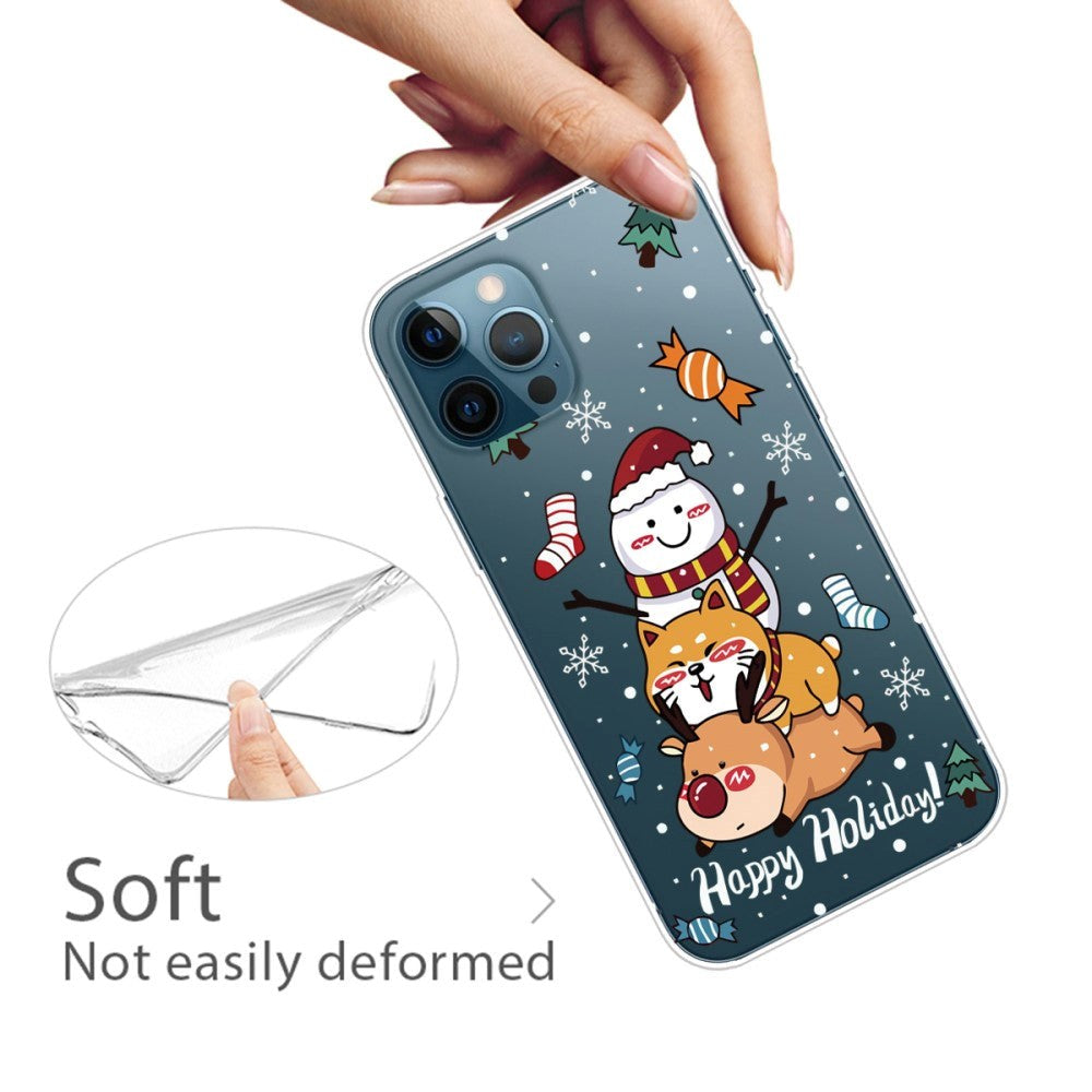 iPhone 14 Pro Flexible TPU Christmas Case - Snowman, Dog and Reindeer