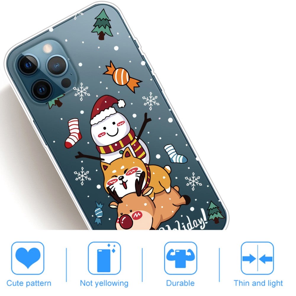 iPhone 14 Pro Flexible TPU Christmas Case - Snowman, Dog and Reindeer