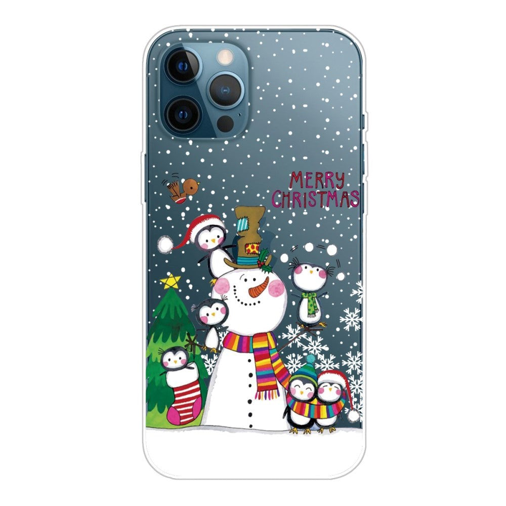 iPhone 14 Pro Flexible TPU Christmas Case - Penguin Family with Snowman