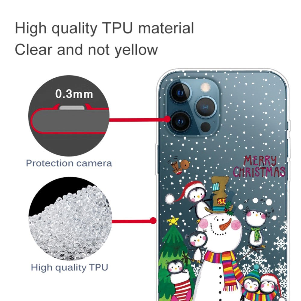 iPhone 14 Pro Flexible TPU Christmas Case - Penguin Family with Snowman