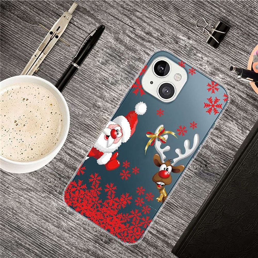 iPhone 14 Flexible Plastic Christmas Case - Santa and Reindeer