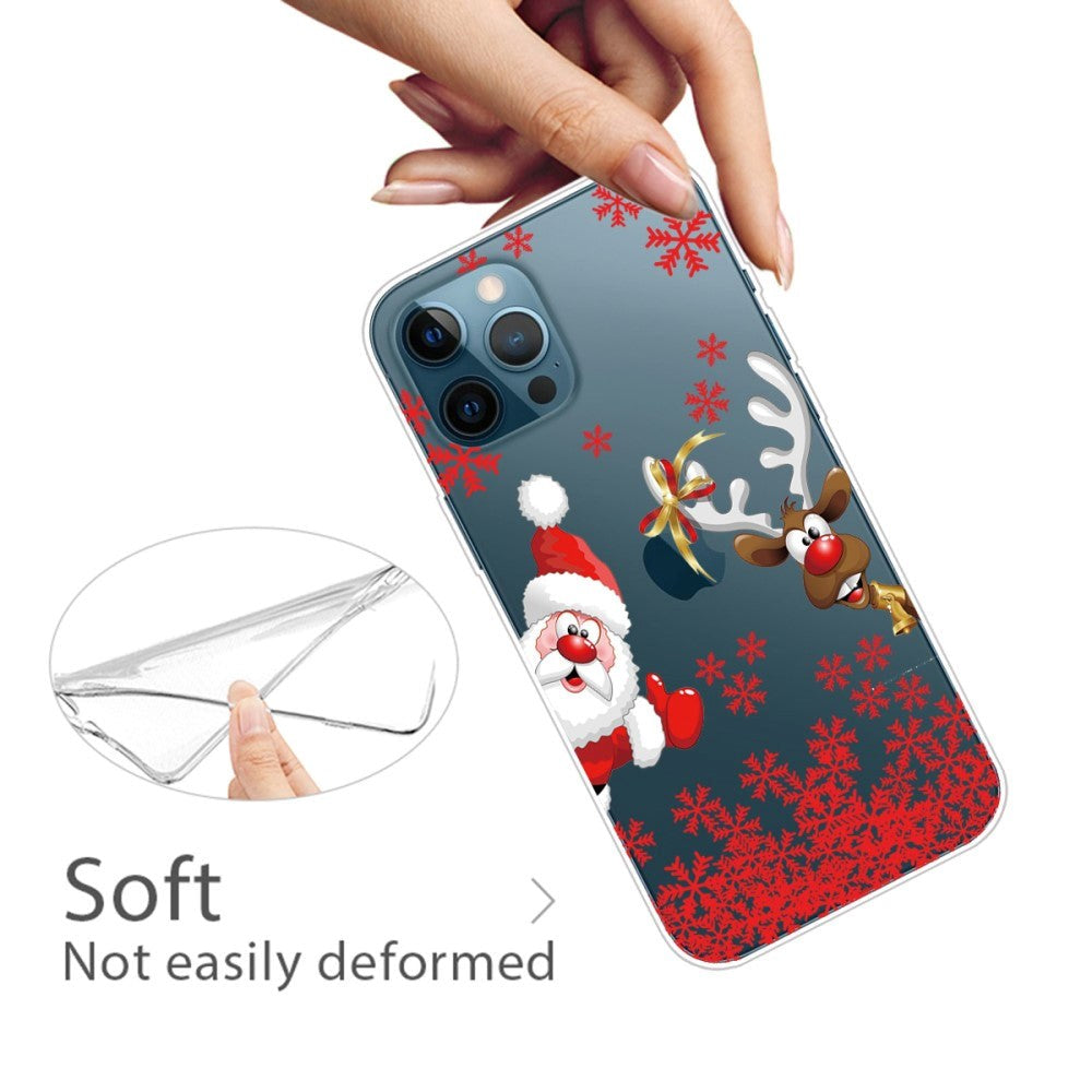 iPhone 14 Pro Flexible Plastic Christmas Case - Santa Claus & Reindeer