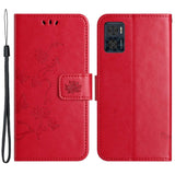 Motorola Moto E22 / E22i Flip Case w. Wallet - Flowers & Butterflies - Red