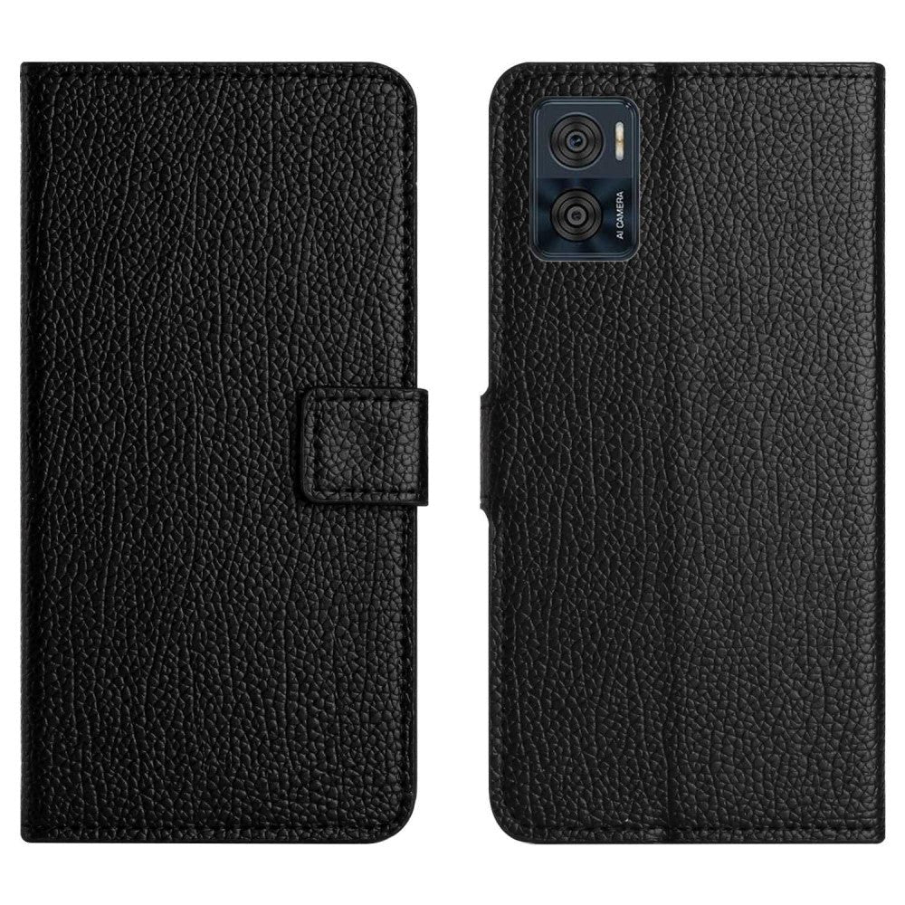 Motorola Moto E22 / E22i Litchi Leather Wallet Case - Black