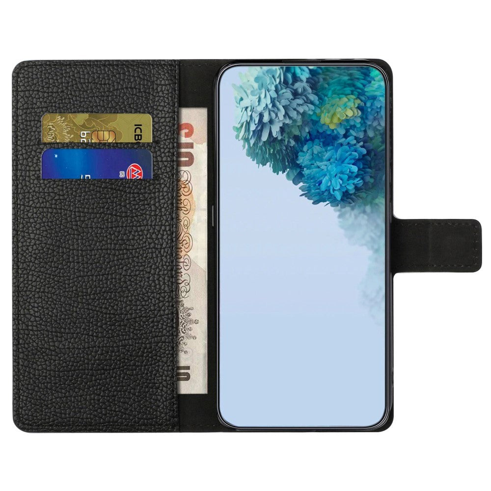 Motorola Moto E22 / E22i Litchi Leather Wallet Case - Black