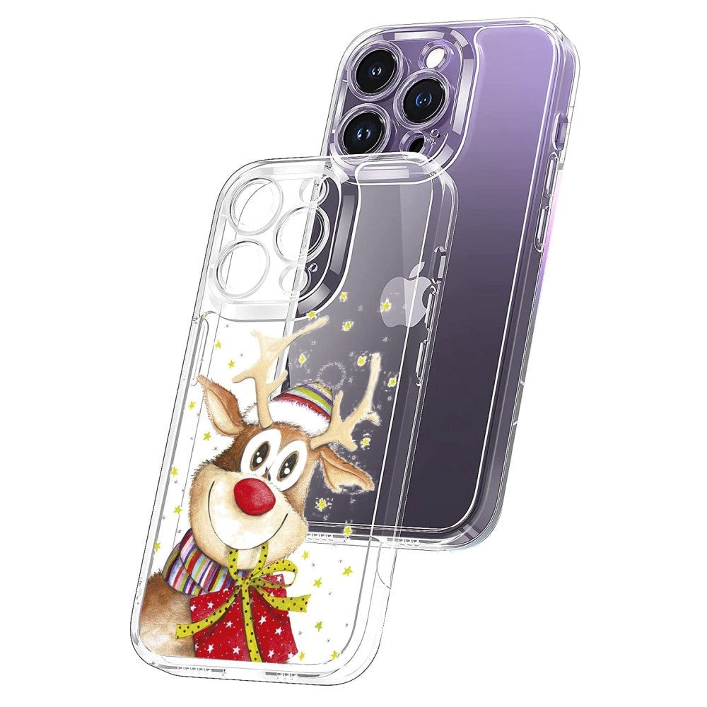 iPhone 14 Pro Max Flexible Plastic Christmas Case - Reindeer with Gift