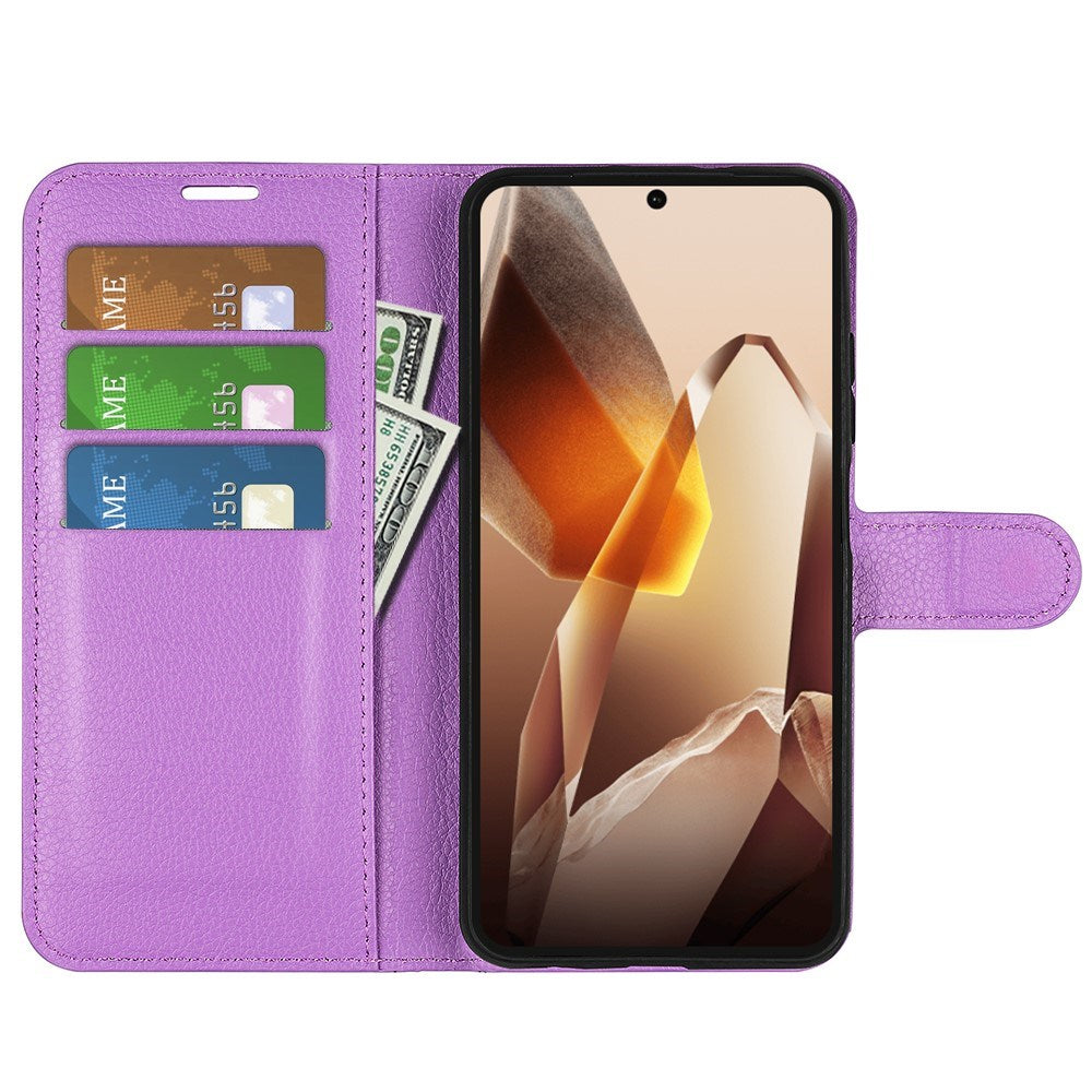 EIDERWOOD OnePlus 13 Shockproof Leather Wallet Cover with Litchi Texture - Purple