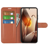 EIDERWOOD OnePlus 13 Shockproof Leather Wallet Cover with Litchi Texture - Brown