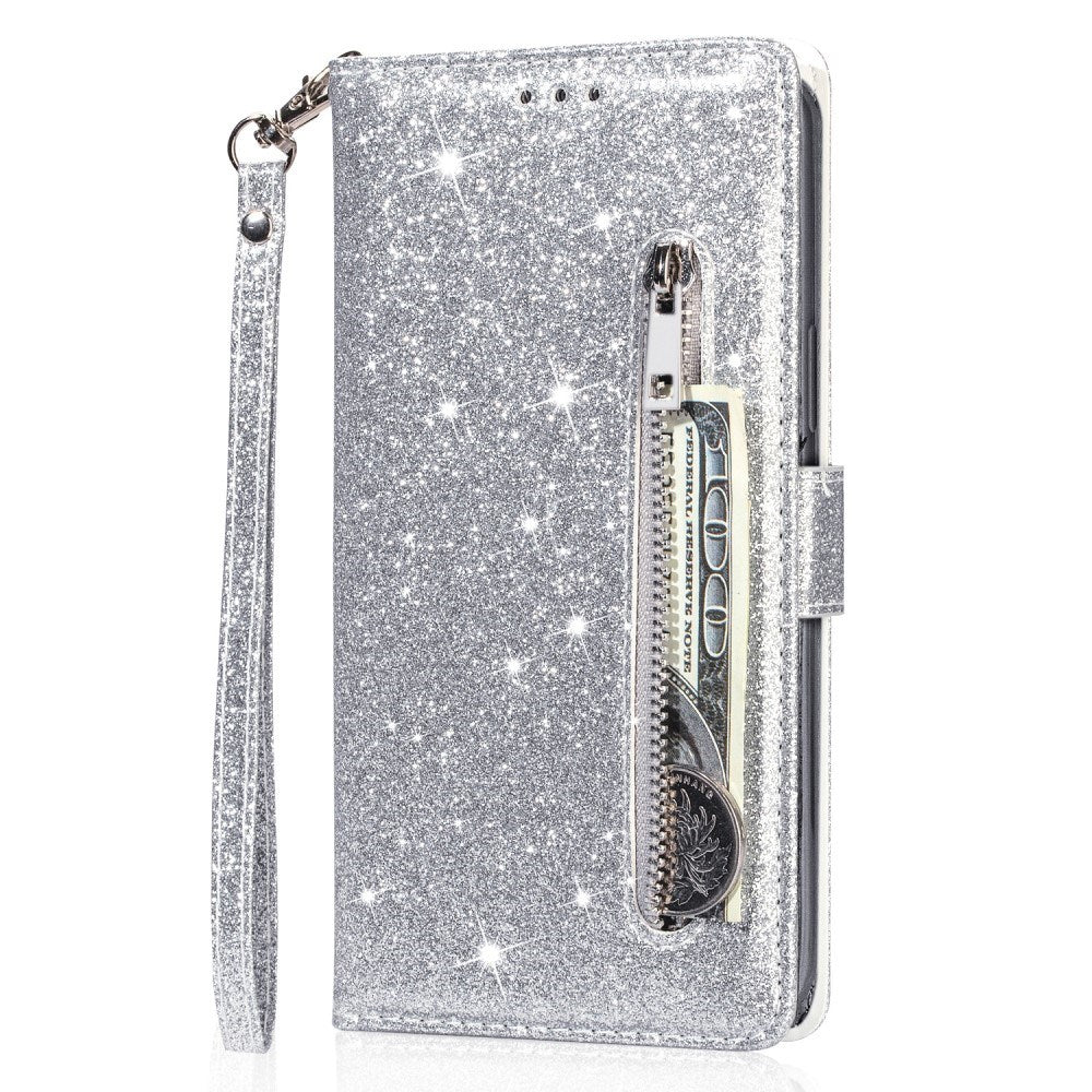 EIDERWOOD Samsung Galaxy A56 (5G) Glitter Flip Case with Zipper Pocket & Stand Function - Silver