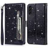 EIDERWOOD Samsung Galaxy A56 (5G) Glitter Flip Case with Zipper Pocket & Stand Function - Black