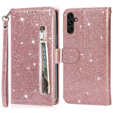 EIDERWOOD Samsung Galaxy A56 (5G) Glitter Flip Case with Zipper Pocket & Stand Function - Pink