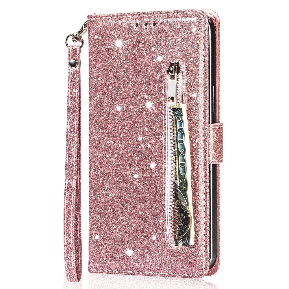 EIDERWOOD Samsung Galaxy A56 (5G) Glitter Flip Case with Zipper Pocket & Stand Function - Pink