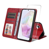 EIDERWOOD Samsung Galaxy A56 (5G) / A36 (5G) 2-in-1 Faux Leather Flip Case with Screen Protector Glass - Red