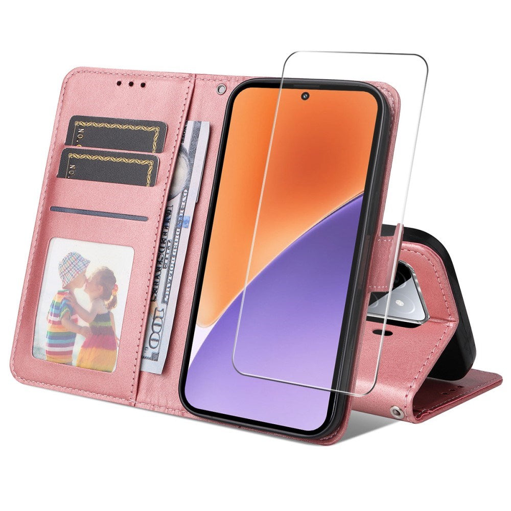 EIDERWOOD Xiaomi 15 Faux Leather Flip Case with Strap & Screen Protection - Pink
