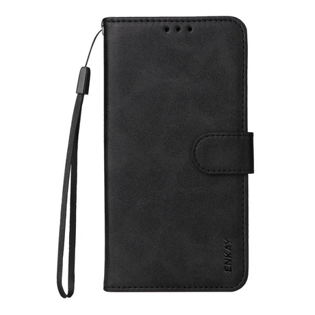 EIDERWOOD Xiaomi 15 Faux Leather Flip Case with Strap & Screen Protection - Black