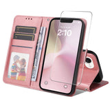 ENKAY iPhone 16e 2-in-1 Faux Leather Flip Case with Screen Protector Glass - Pink