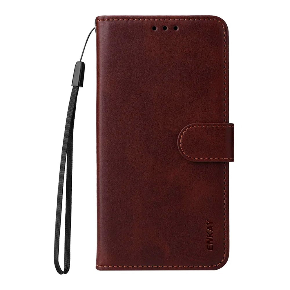 ENKAY iPhone 16e 2-in-1 Faux Leather Flip Case with Screen Protector Glass - Brown