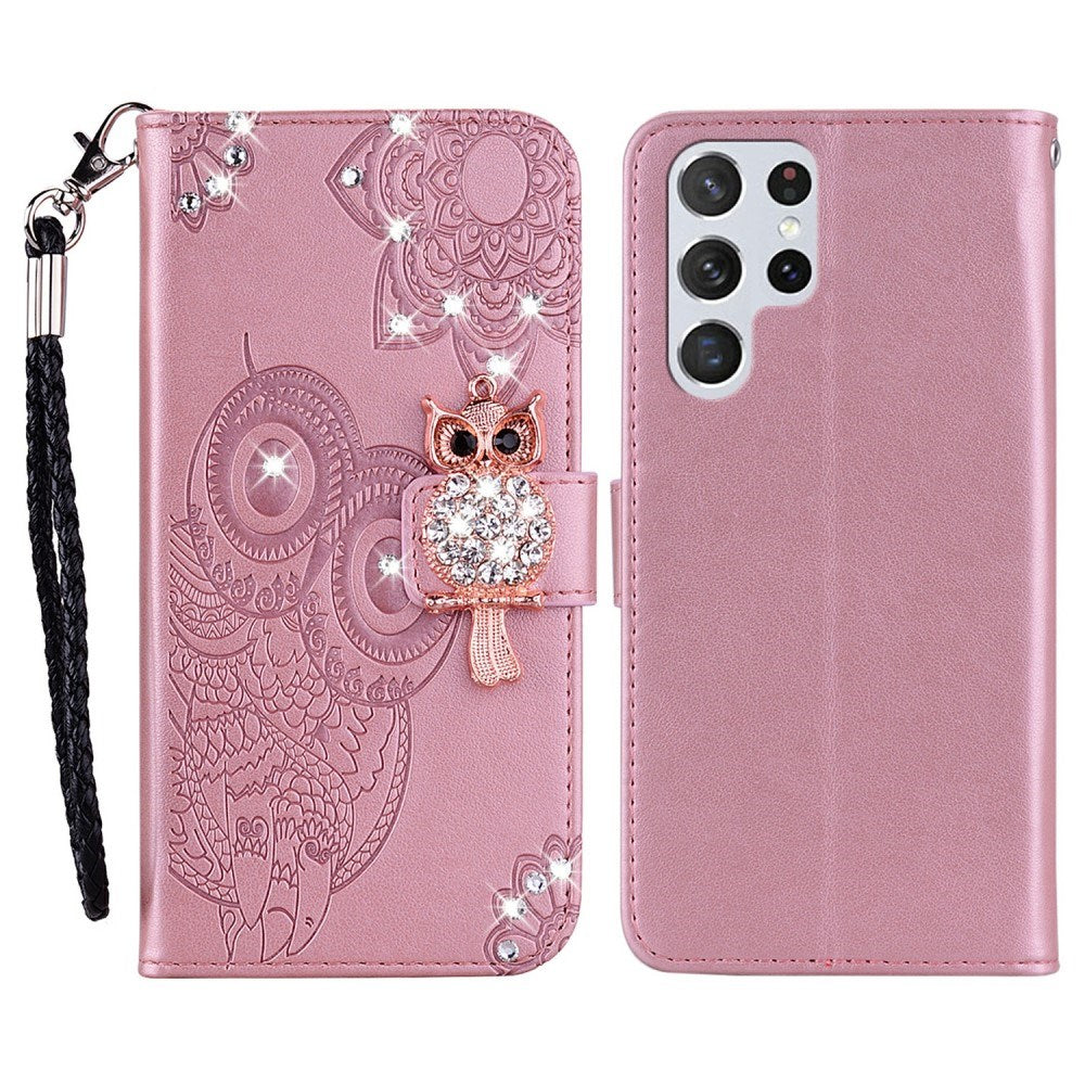 EIDERWOOD Samsung Galaxy S25 Ultra Faux Leather Flip Case with Owl Design - Pink