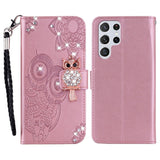 EIDERWOOD Samsung Galaxy S25 Ultra Faux Leather Flip Case with Owl Design - Pink