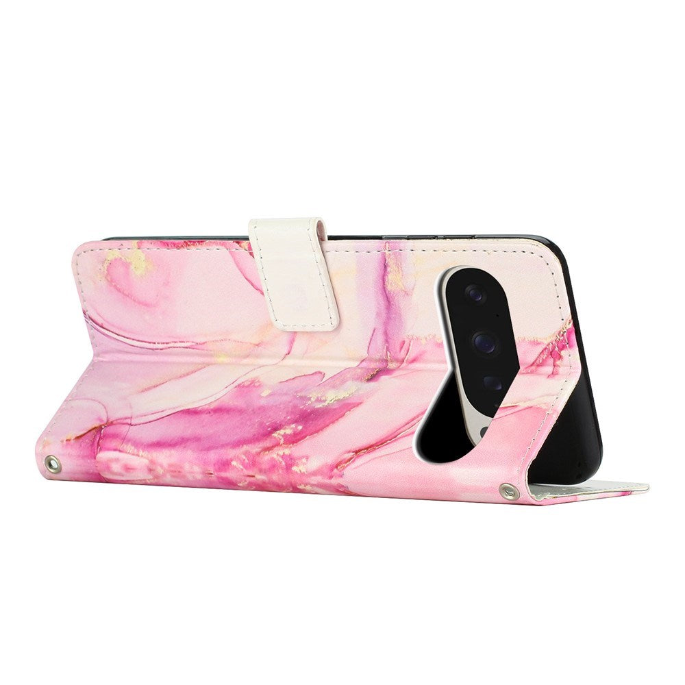 EIDERWOOD Google Pixel 10 Pro XL / 9 Pro XL Marble Patterned Faux Leather Flip Case with Strap - Pink