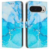 EIDERWOOD Google Pixel 10 Pro XL / 9 Pro XL Marble Patterned Faux Leather Flip Case with Strap - Blue
