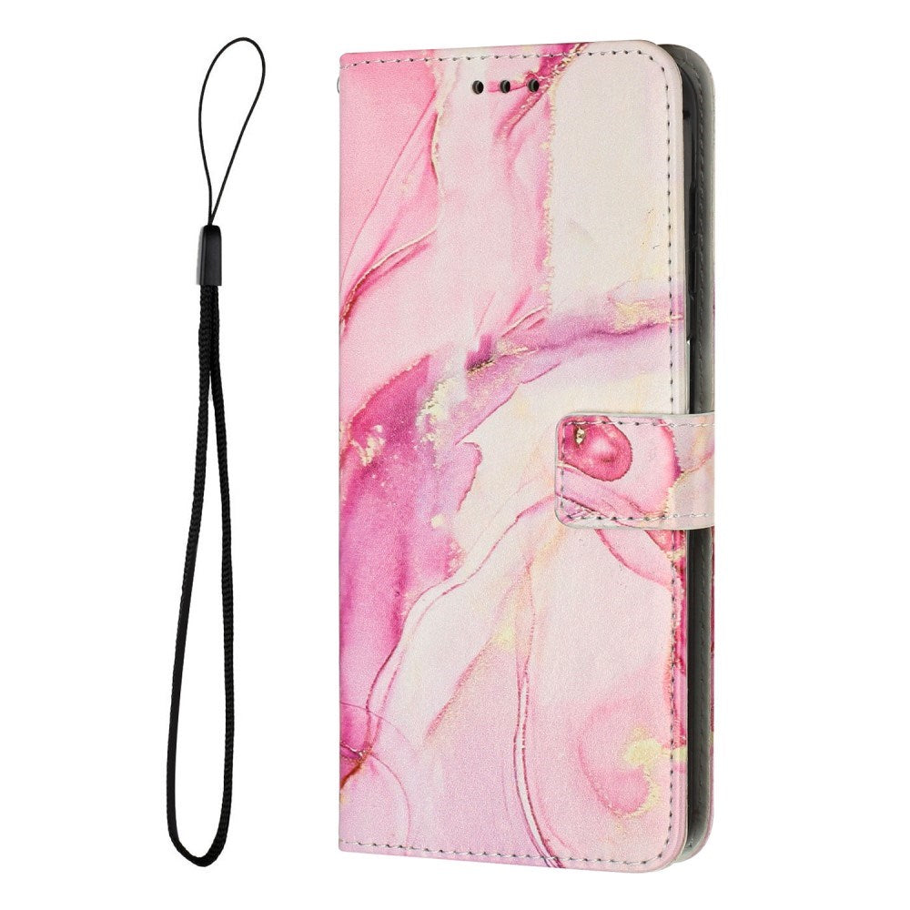 EIDERWOOD iPhone 16e Faux Leather Flip Case with Wallet & Strap - Marble Design - Pink