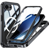 iPhone 17e / 16e Hybrid Plastic Case with Built-In Screen Protector - MagSafe Compatible - Transparent / Black