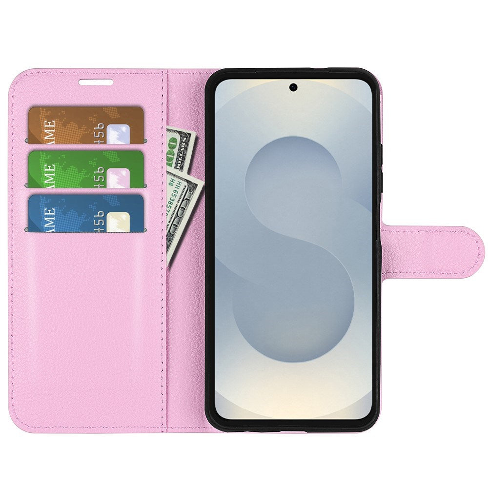 EIDERWOOD Samsung Galaxy S25 Edge Litchi Faux Leather Flip Case with Wallet - Pink