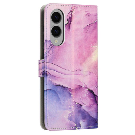 EIDERWOOD Samsung Galaxy S25 Edge Marble Patterned Faux Leather Flip Case with Strap - Purple