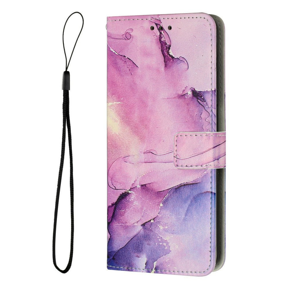 EIDERWOOD Samsung Galaxy S25 Edge Marble Patterned Faux Leather Flip Case with Strap - Purple
